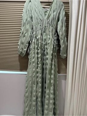ASOS Sage Green Textured Long Sleeve Maxi Dress